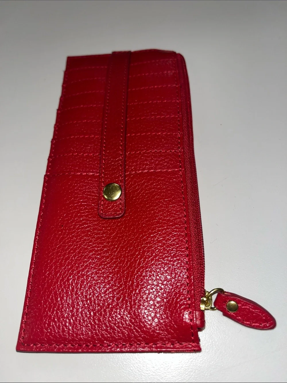 Lodis Red Pebbled Leather Zip Card Holder / Wallet